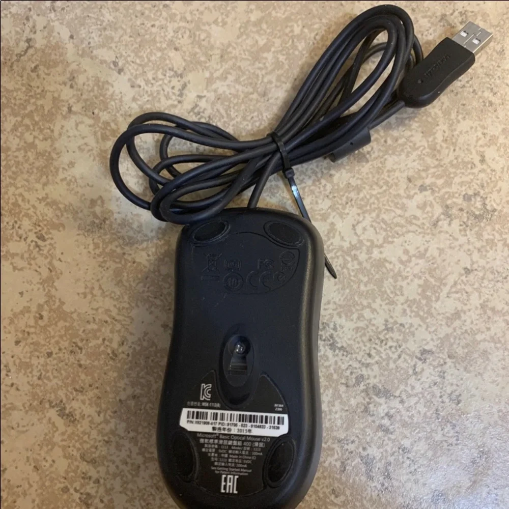 Black Microsoft Wired Basic Optical Mouse